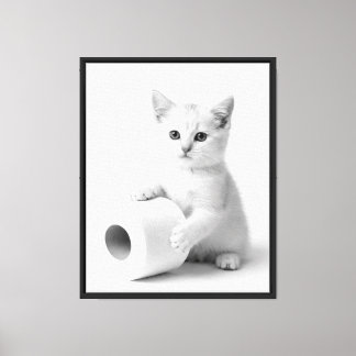 Lustige minimalistische weiße Katzen-Toilettenpapi Leinwanddruck