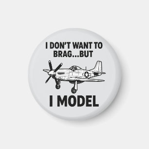 Lustige Modellflugzeug-Zitat mit Flugzeug P‑51 Mus Magnet