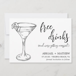 Lustige moderne Cocktail-Skizze Trendige Foto Hoch Save The Date