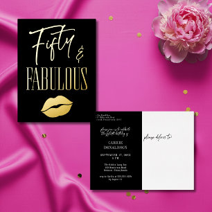 Lustige moderne schwarze Fifty Fabulous Lips Gebur Folie Einladungspostkarte