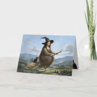 Lustige Mona Lisa Hexe Halloween Karte