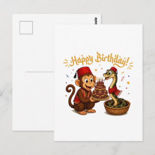 Lustige Monkey- und Schlangen-Geburtstagsfeier Postkarte