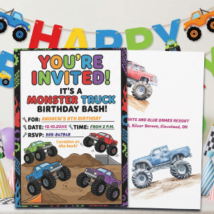 Lustige Monster-Trucks 9. Geburtstagseinladung Einladung