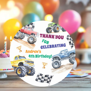 Lustige Monster-Trucks-Geburtstagsfeier Runder Aufkleber