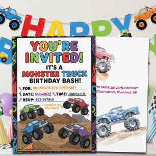 Lustige Monster-Trucks zum 8. Geburtstag Einladung