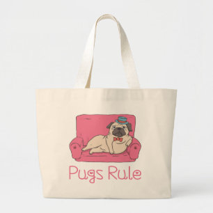 Lustige Mops-Welpen-Hund-Comic-Leinwand-Tasche Jumbo Stoffbeutel