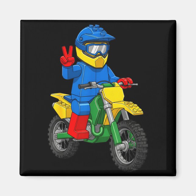 Lustige Motorradbauer Jungen Blockbauspielzeug D Magnet (Vorne)