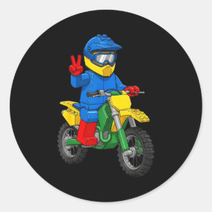 Lustige Motorradbauer-Jungs Blockbauspielzeug D Runder Aufkleber