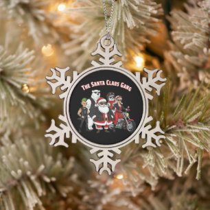 Lustige Motorradfahrer-Weihnachtsmann-Gang   Rock  Schneeflocken Zinn-Ornament