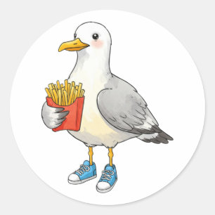 Lustige Möwen-Pommes-Schuhe Runder Aufkleber