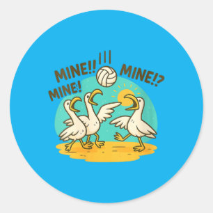 Lustige Möwen Volleyball Strand Cartoon Damen Runder Aufkleber
