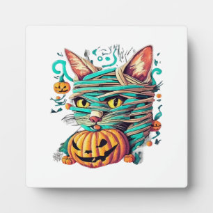 Lustige Mumien-Katze Halloween Fotoplatte