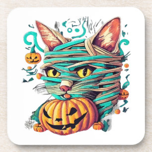 Lustige Mumien-Katze Halloween Getränkeuntersetzer