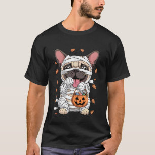 Lustige Mumien-Mops-Herbst-Kürbis-Gruselige-Saison T-Shirt