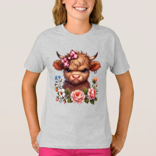 Lustige mürrische Highland-Kuh Floral T-Shirt