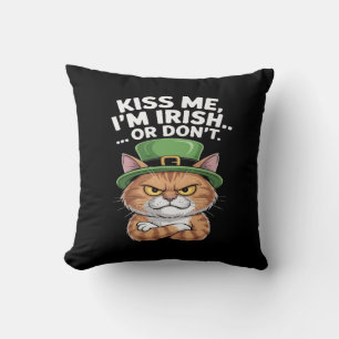 Lustige mürrische Katze St. Patrick's Day "Küss mi Kissen