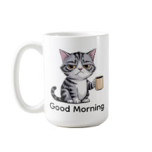 Lustige mürrische Katzen-Kaffeetasse – „Guten Morg