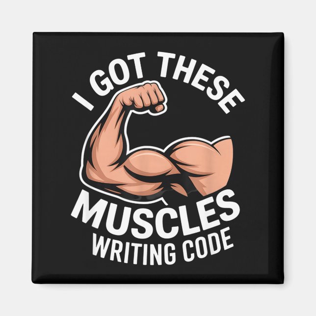 Lustige Muskeln schreiben Code und sagen Programmi Magnet (Vorne)