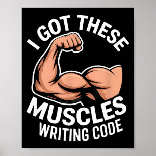 Lustige Muskeln schreiben Code und sagen Programmi Poster