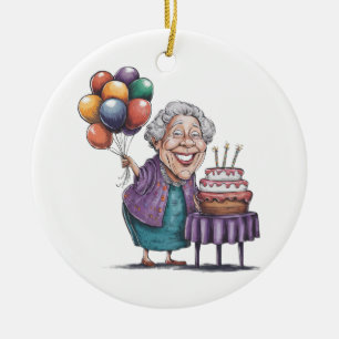 Lustige Nana-Geburtstagsfeier-Ballon-Kunst Keramik Ornament