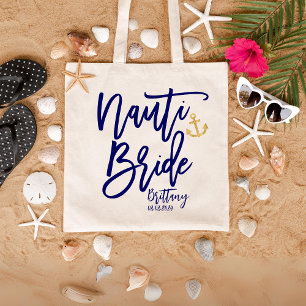 Lustige Nauti-Braut Blaue moderne Kalligrafie Tragetasche