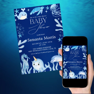 Lustige nautische Babyparty, Blau das Meer Einladung