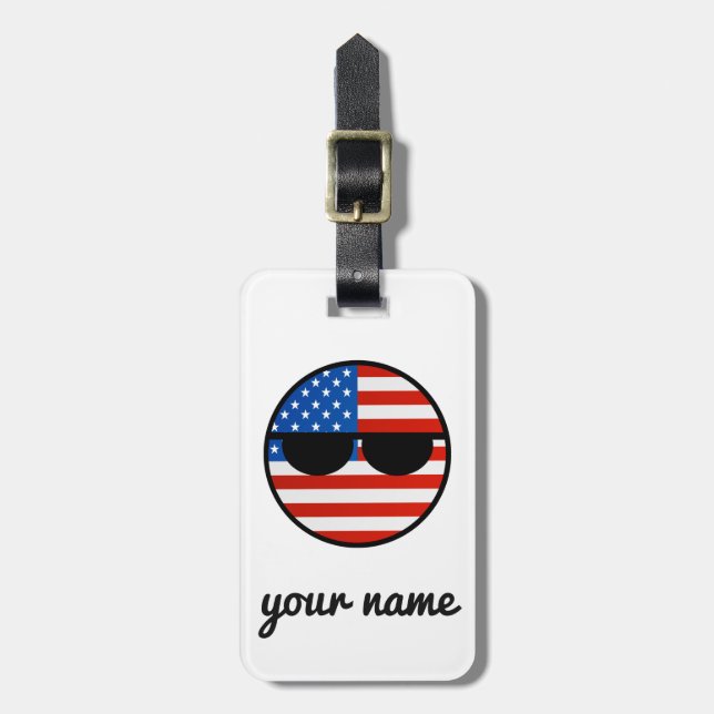 Lustige neigende Geeky USA Countryball Gepäckanhänger (Vorderseite vertikal)