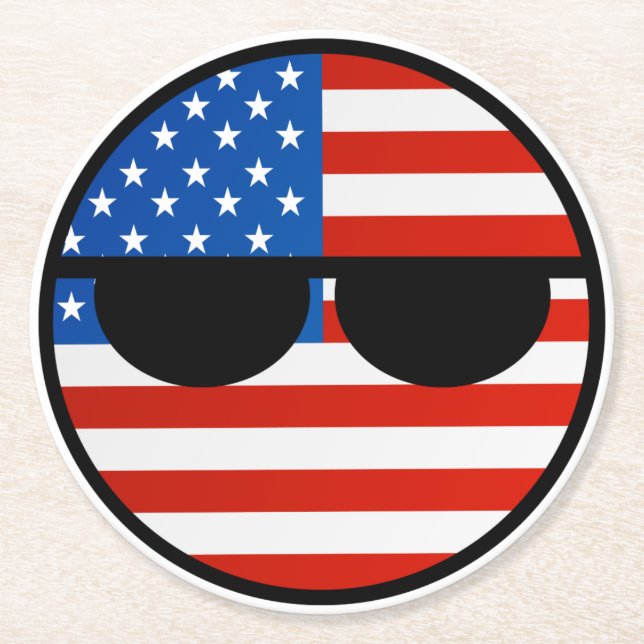 Lustige neigende Geeky USA Countryball Runder Pappuntersetzer (Vorderseite)