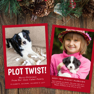 Lustige neue Welpen-Familienfoto rote Weihnachten
