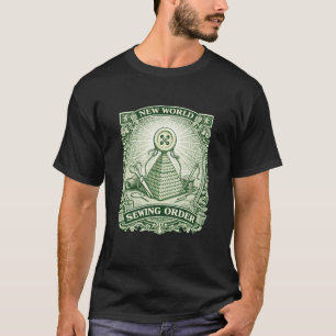 Lustige neue Welt-Nähreihenfolge-Dollar-Rechnung-P T-Shirt