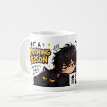 Lustige Nicht-Morgen-Person Kaffee Chibi Katze
