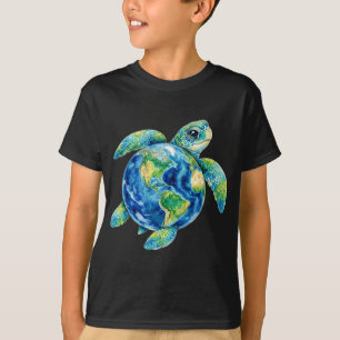 Lustige niedliche Meeresschildkröte hält Erde Ozea T-Shirt