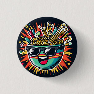 Lustige niedliche Nudel-Cartoon-Ramen-Schüssel Button