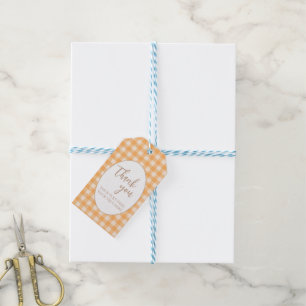 Lustige niedliche orange Gingham-Preppy-Farmermark Geschenkanhänger