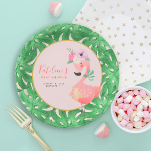 Lustige niedliche rosa Flamingo-Baby-Party-Röte Pappteller