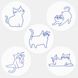 Lustige niedliche weiße Katzen-Doodle-Figur Etiketten