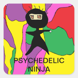 LUSTIGE NINJA CARTOON-AUFKLEBER QUADRATISCHER AUFKLEBER