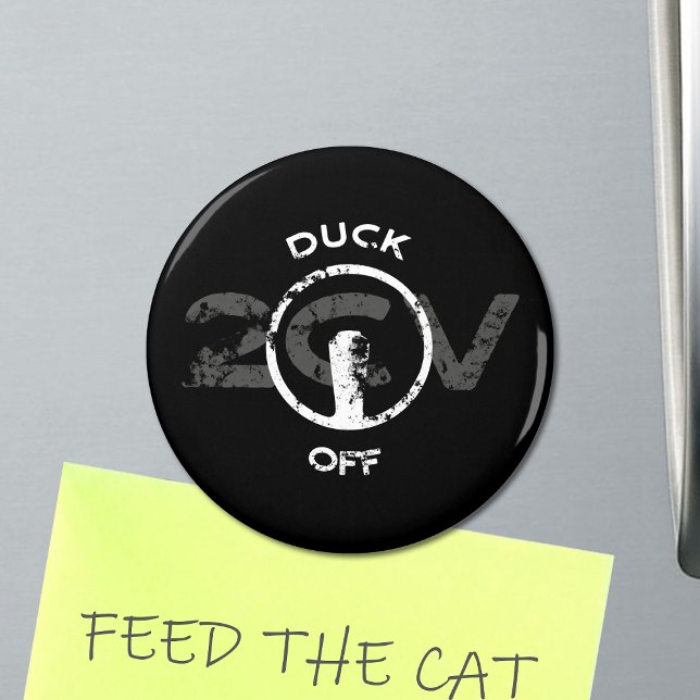 Lustige Oldtimer 2cv Duck Off-Anweisung Magnet (2CV Magnet in Black with a White Steering Wheel Illustration of the Deux Chevaux )