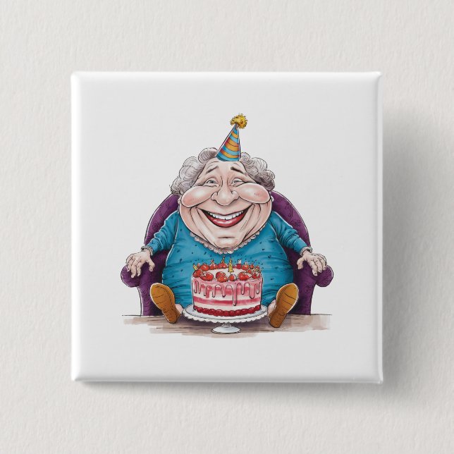 Lustige Oma Riesenkuchen & Bargeldgeschenk Button (Vorderseite)