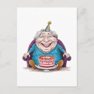 Lustige Oma Riesenkuchen und Bargeldgeschenk Ankündigungspostkarte