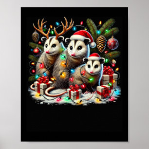 Lustige Opossums in Weihnachtslichtern Feiertagspo Poster