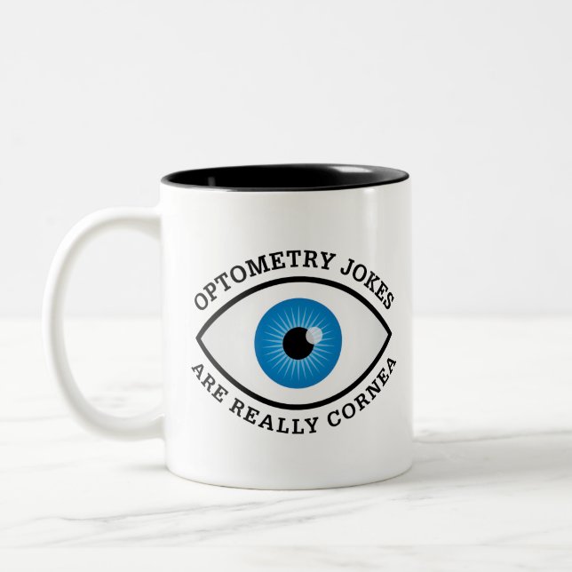 Lustige Optometrie-Hornhaut-Witze Zweifarbige Tasse (Links)