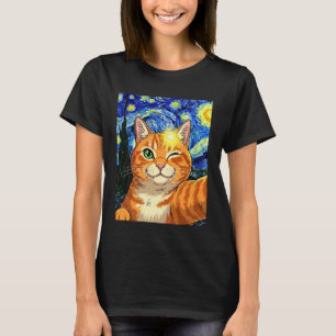 Lustige orange Katze in Sternennacht Kunst Grafik T-Shirt