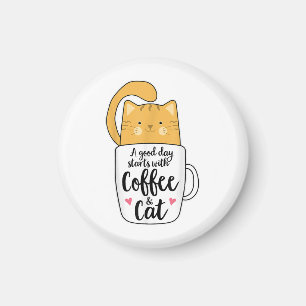 Lustige Orange Katze Kaffeetasse Katzenliebhaber  Magnet
