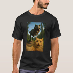 Lustige Orange Katze Selfie Dinosaurier Trex Tierl T-Shirt