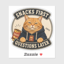 Lustige Orange Katze Vinyl Aufkleber | Snacks zuer