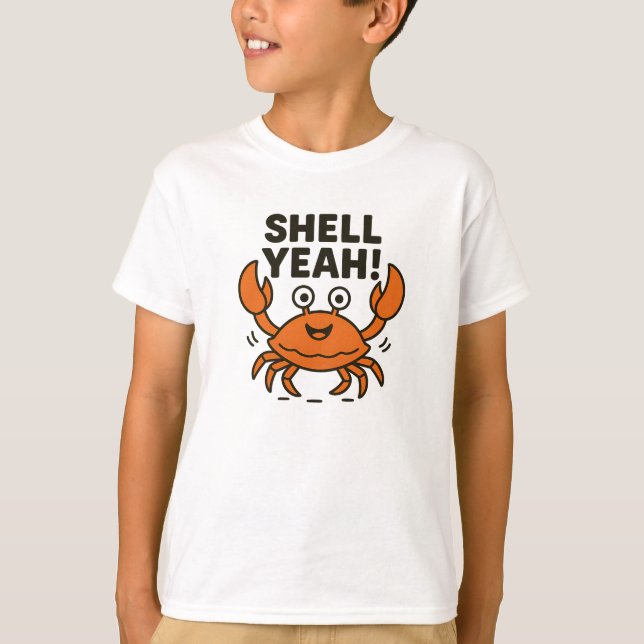 Lustige Orange-Krabbe-Grafik 'Shell Yeah' T-Shirt (Vorderseite)