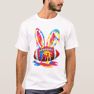 Lustige Oster-Fußball-Hasenohren Paint Drip Grafik T-Shirt