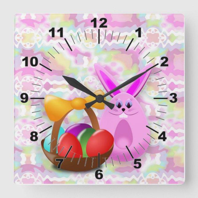Lustige Ostern-Wanduhr Quadratische Wanduhr (Vorderseite)