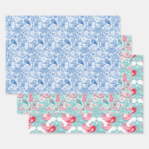 Lustige Paisleymuster Blau Türkis Rot Geschenkpapier Set
